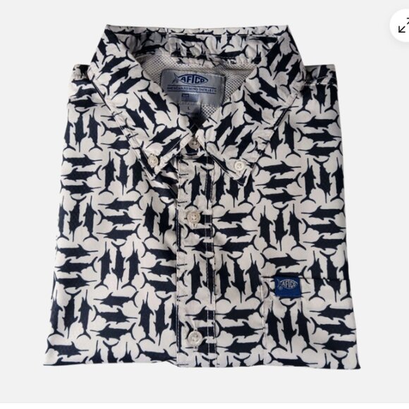 AFTCO Mens Fishing Shirt L Vented Short Sleeve Marlin Swordfish Button Down Fish - Picture 6 of 13